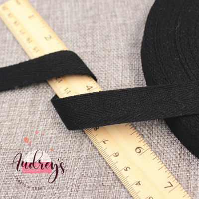 Black, 6 Widths | Cotton Twill Herringbone Tape | By the Meter or Roll