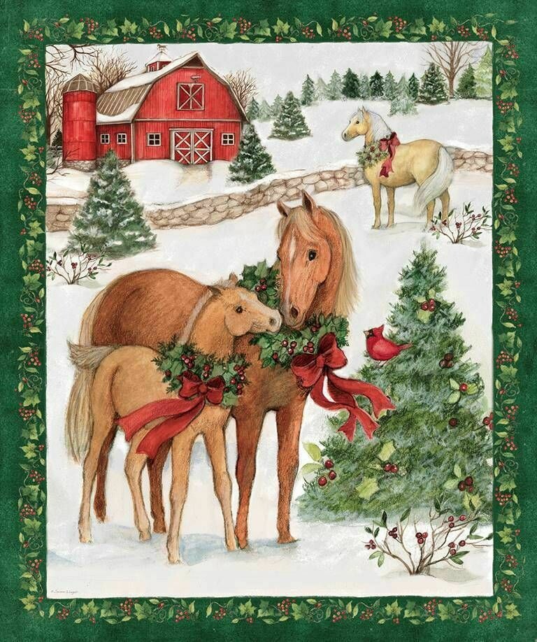 Two Horses | Quilting Cotton Wall-Hanging/Panel