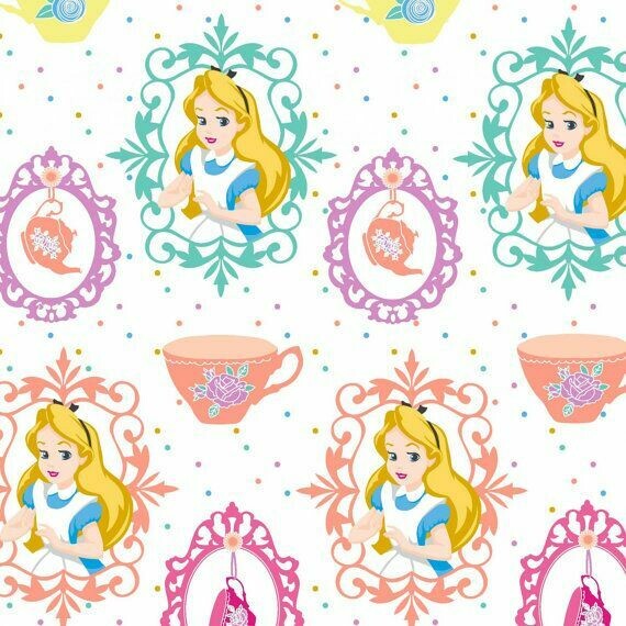 Alice in Wonderland, Alice &amp; Teacup | Licensed Quilting Cotton | 112cm wide - 0.8m Piece