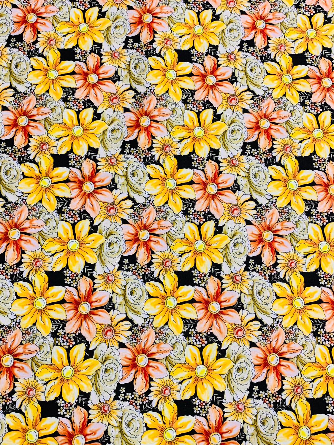 Sketched Flowers, Warm | Quilting Cotton | 112cm wide - 1.05m Piece