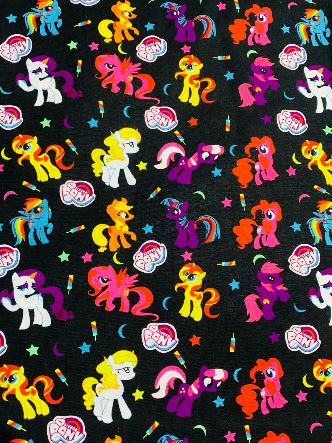 My Little Pony, Rainbow on Black | Licensed Quilting Cotton | 112cm Wide - 0.45m Piece