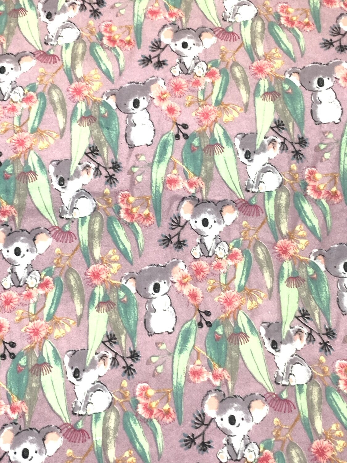 Koalas, Mauve | Cotton Flannelette | 112cm wide - 0.65m Piece