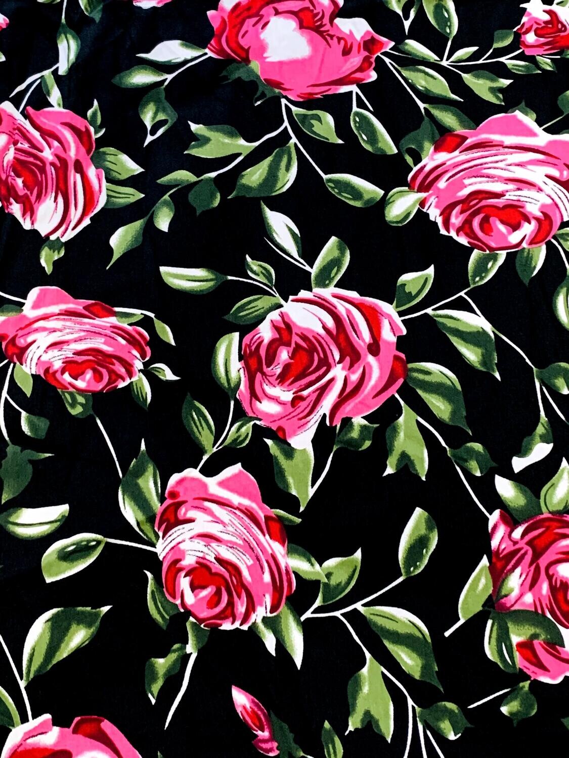 Roses on Black | Cotton Sateen | 150cm wide - 1.3m Piece