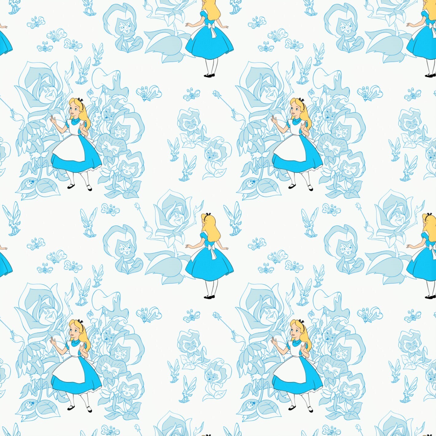 Alice in Wonderland, Golden Afternoon Light Blue | Licensed Quilting Cotton | 112cm wide - 0.4m Piece