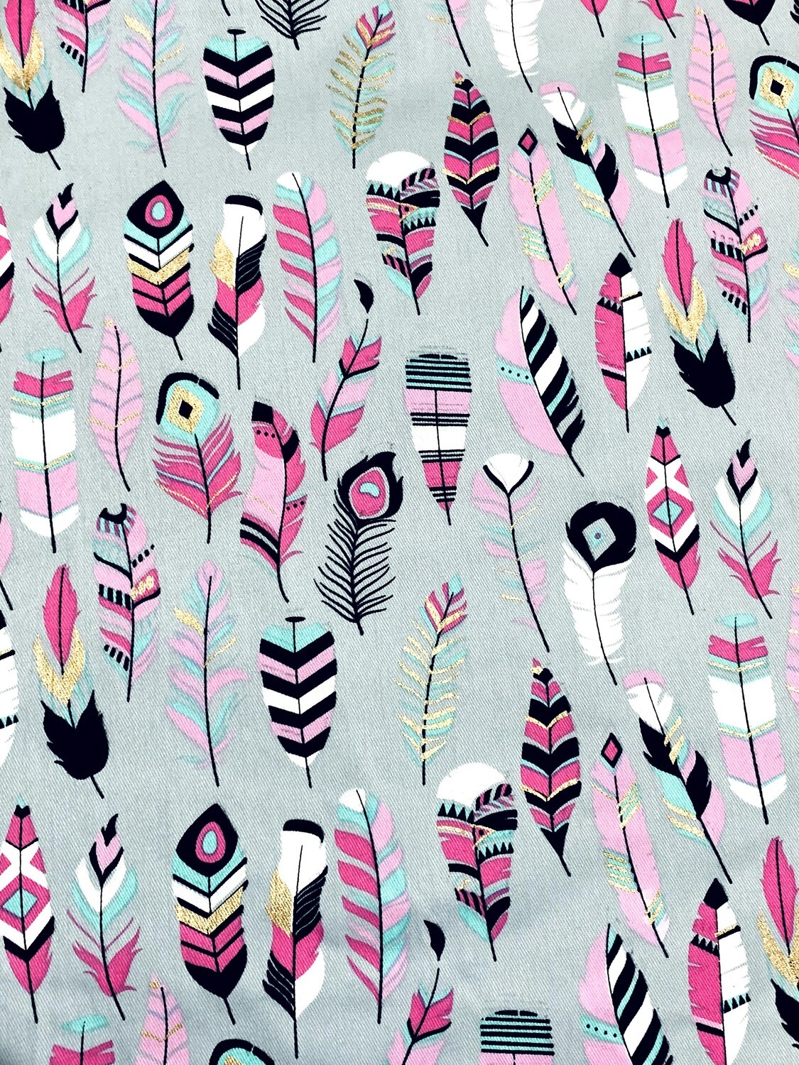 Feathers on Grey | Lightweight Cotton Drill | 112cm wide - 0.8m Piece