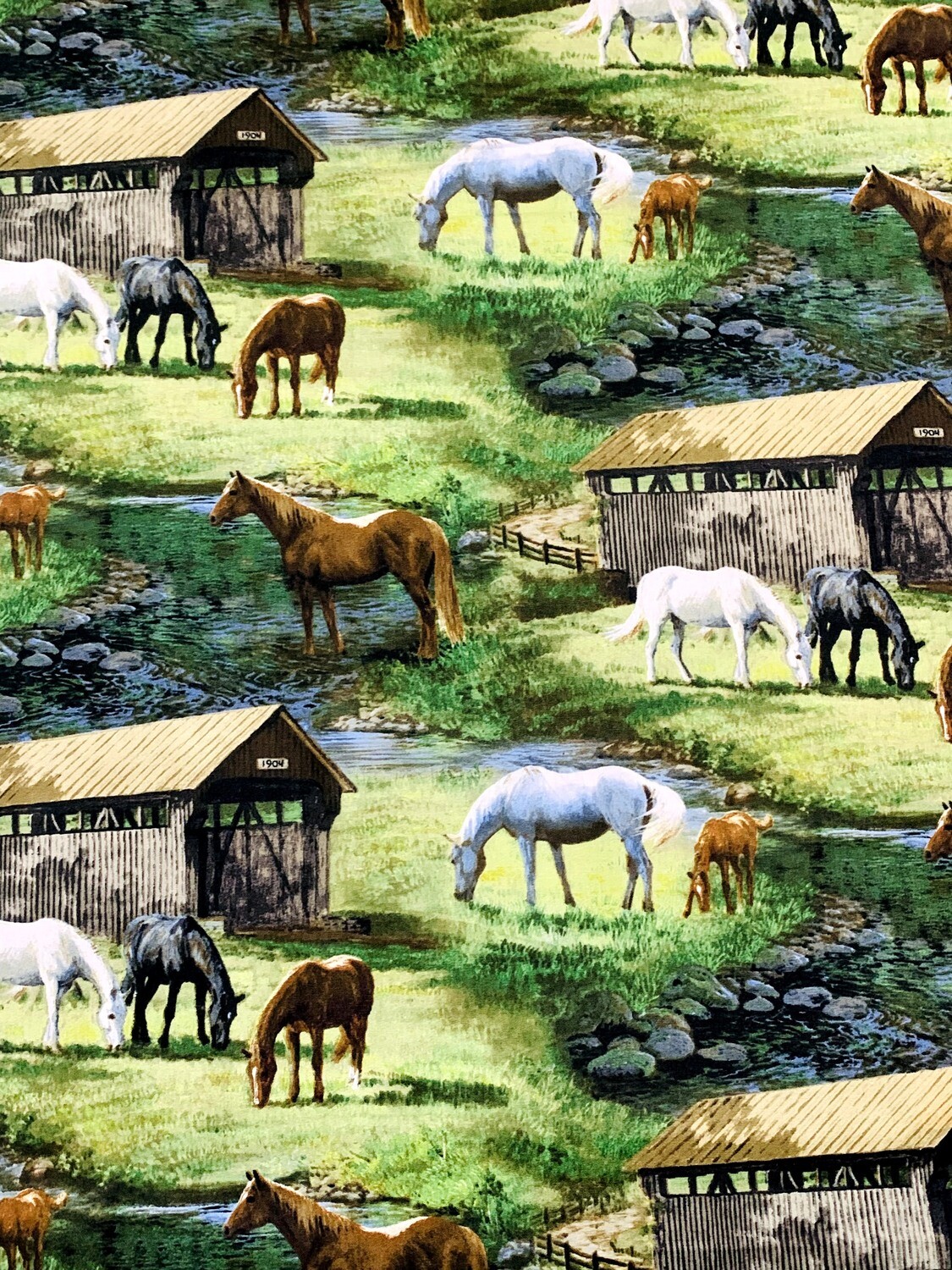 Farm Horses, Sweetwater Bridge Scenic | Quilting Cotton | 112cm wide