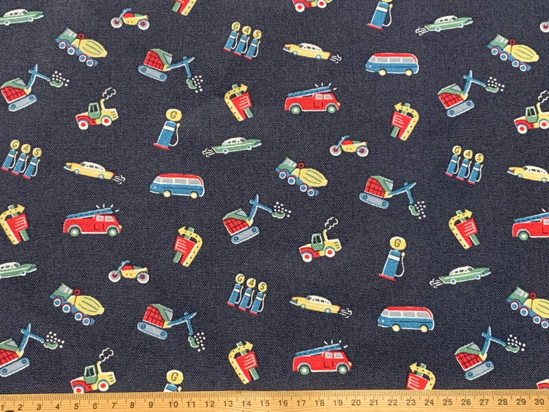Vehicles Navy Toss | Cotton Canvas | 150cm wide