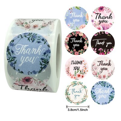 &quot;Thank You&quot; Floral | 1.5&#39;&#39; (38mm) Scrapbooking Gift Wrapping Sticker