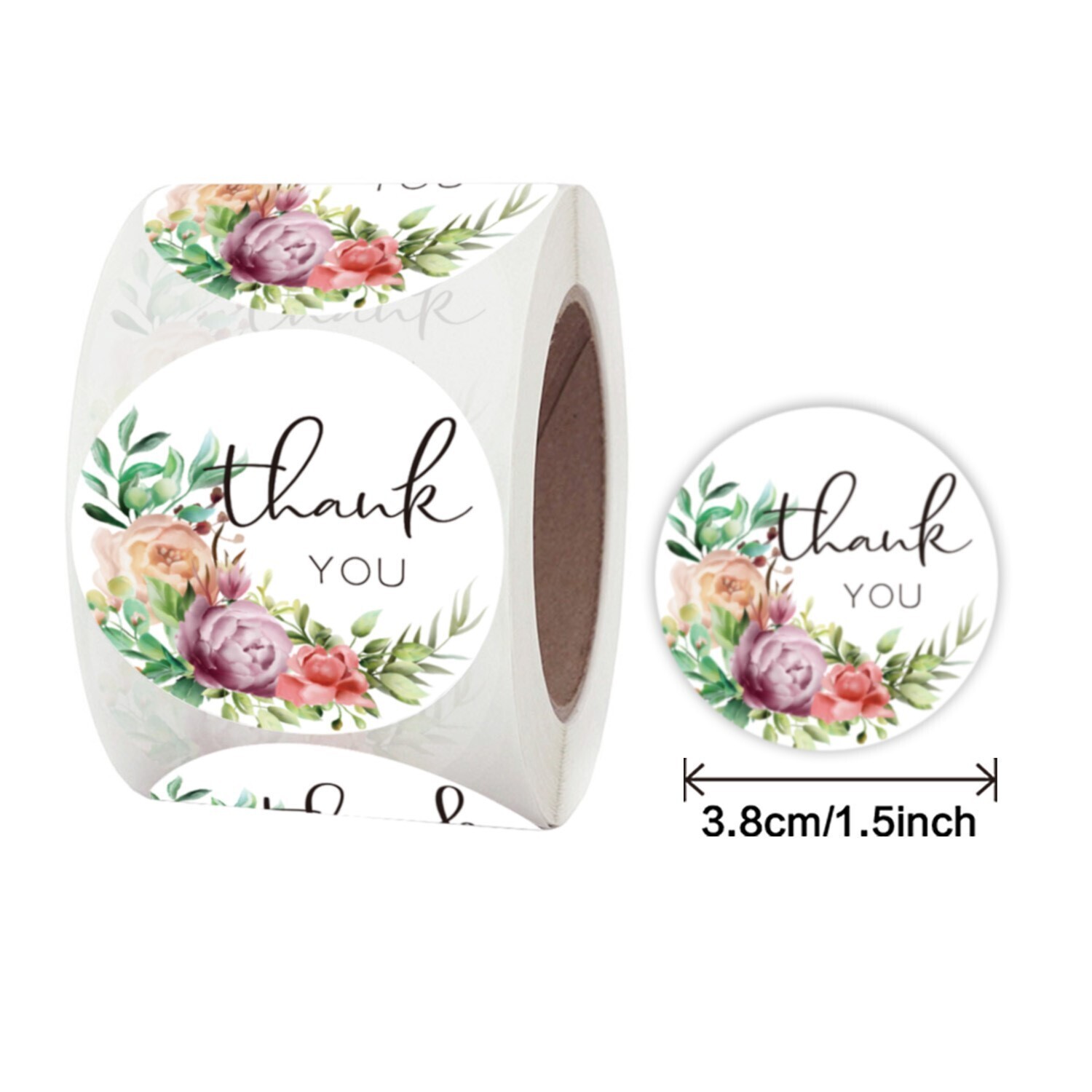 "Thank You" Calligraphy Floral | 1.5'' (38mm) Scrapbooking Gift Wrapping Sticker