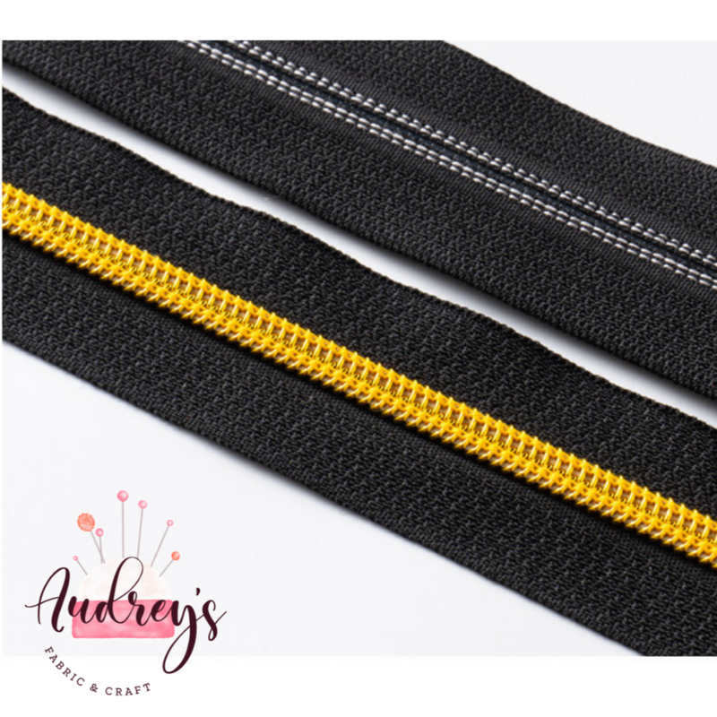 Black Tape w/ Gold Teeth | Continuous Zipper Tape, #3 | Nylon Teeth