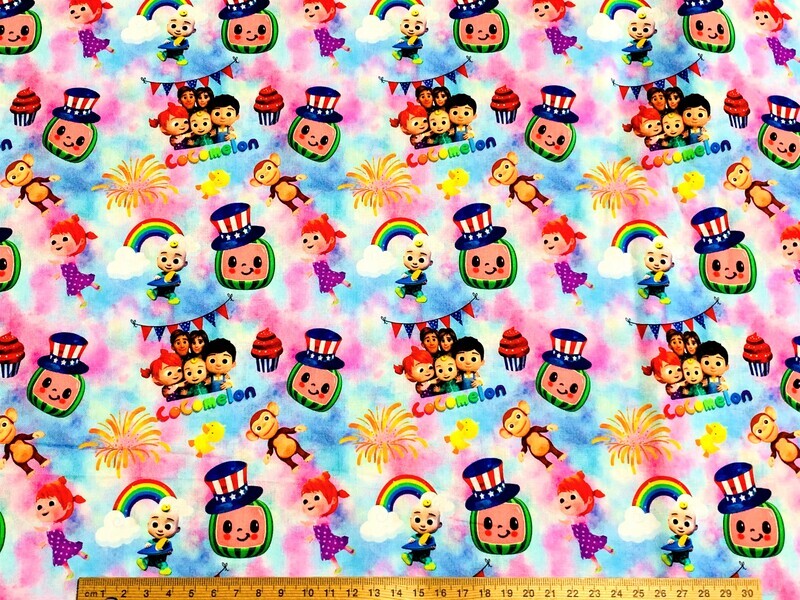 Cocomelon Bunting Toss | Extra-Wide Custom Quilting Cotton Woven Fabric | 145cm wide