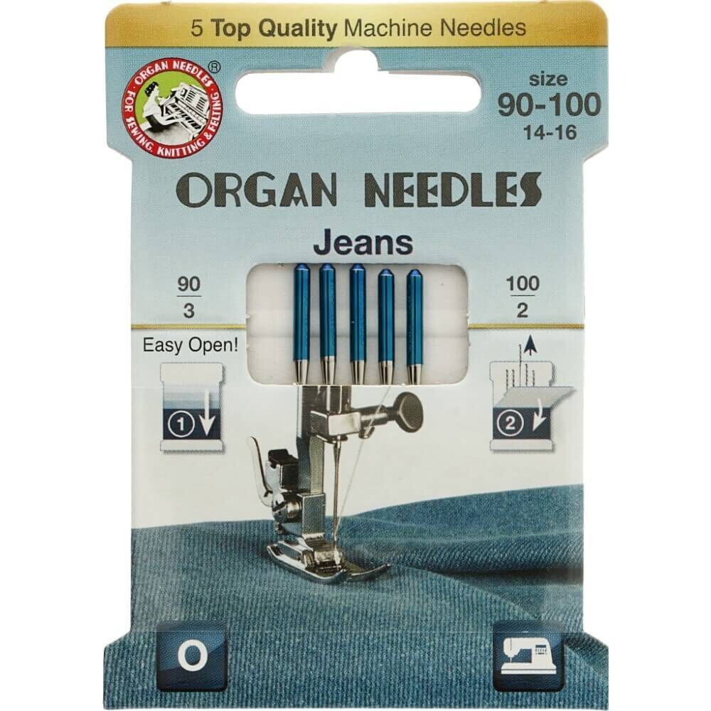 Jeans Needles Combo Pack (90-100/14-16) | Organ Sewing Needles Eco-Pack | Pack of 5