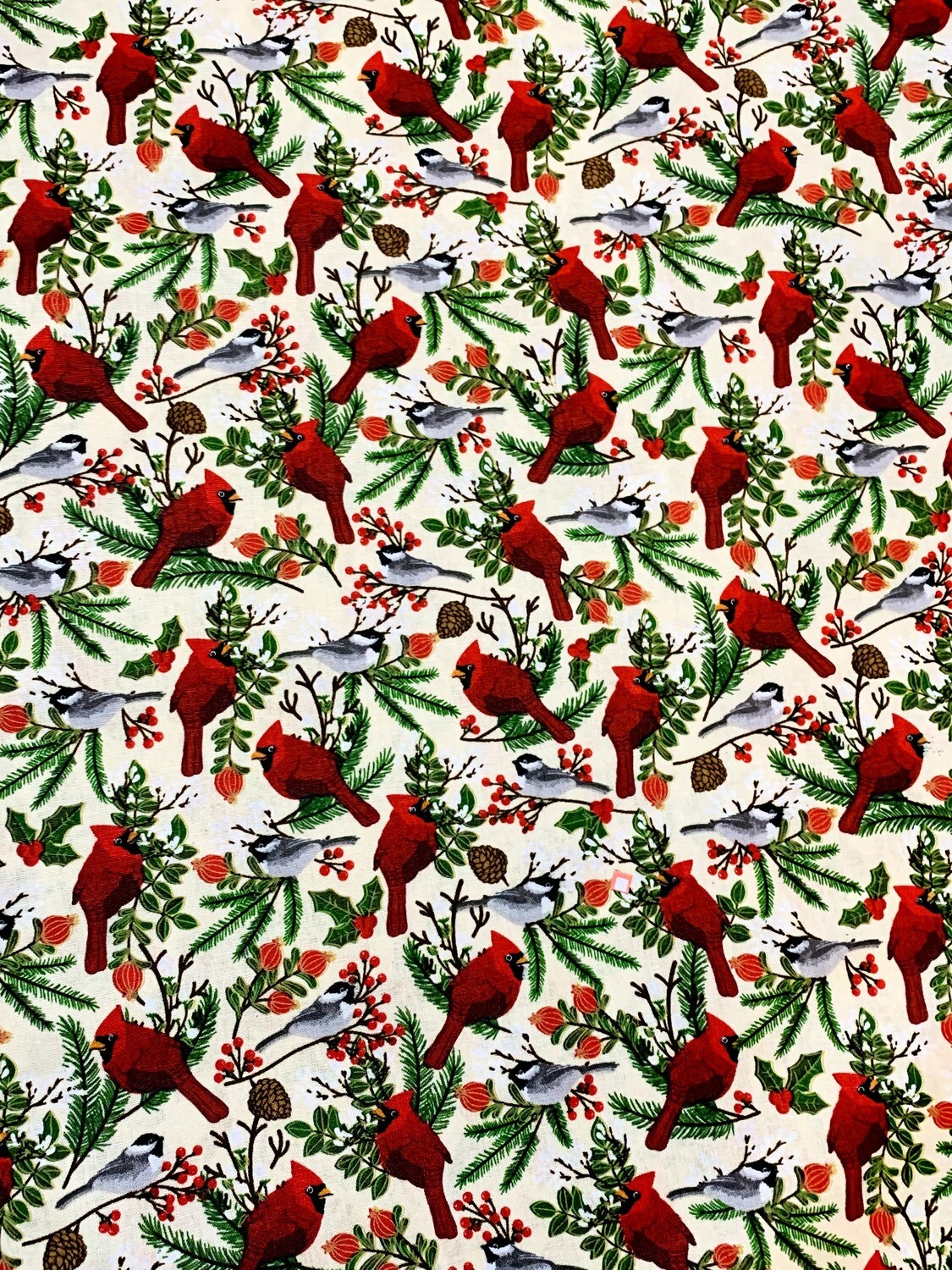 Christmas Cardinal &amp; Fir Cones | Quilting Cotton | 112cm Wide