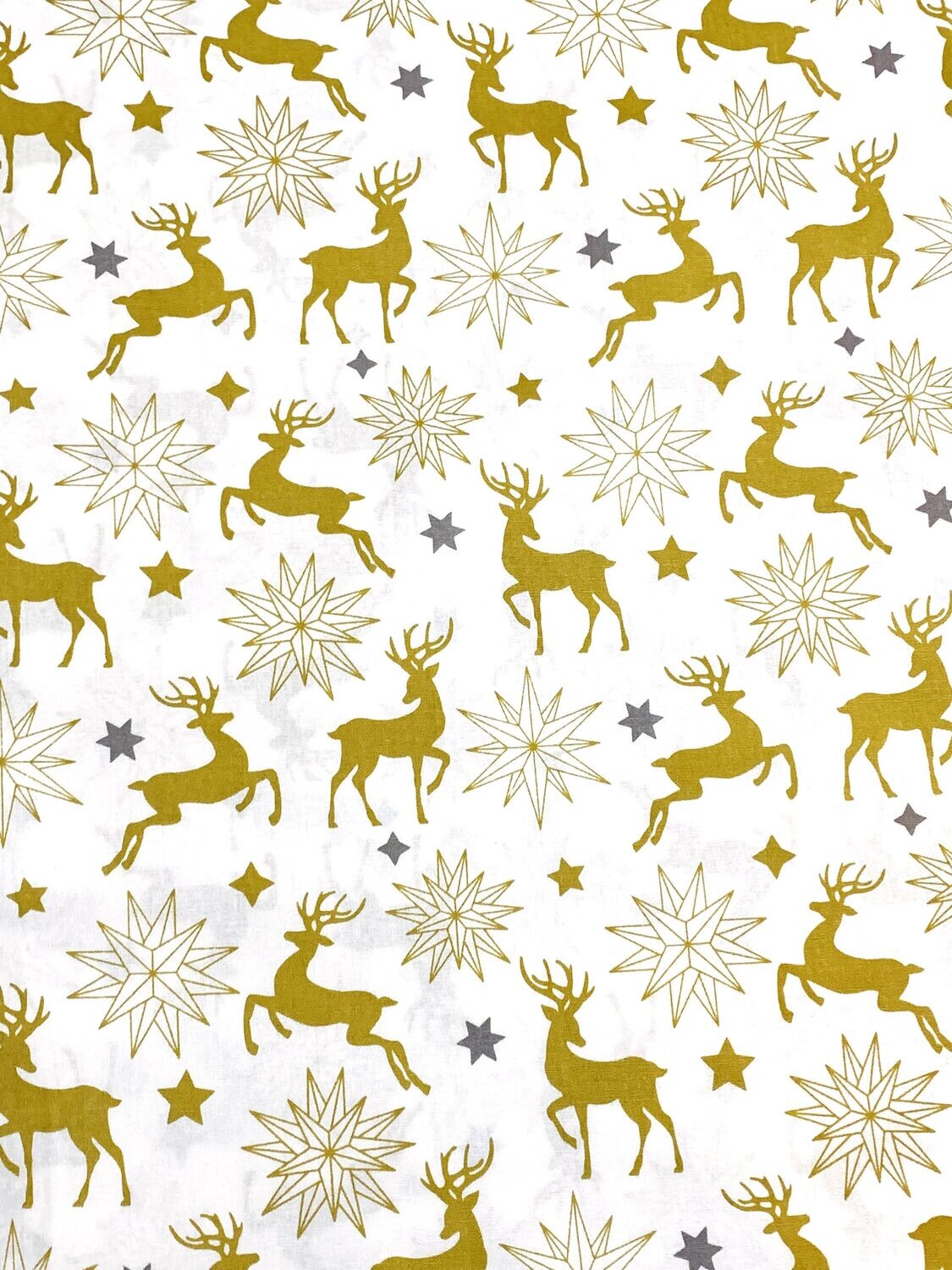 Christmas Gold Deers & Stars | Quilting Cotton | 112cm Wide