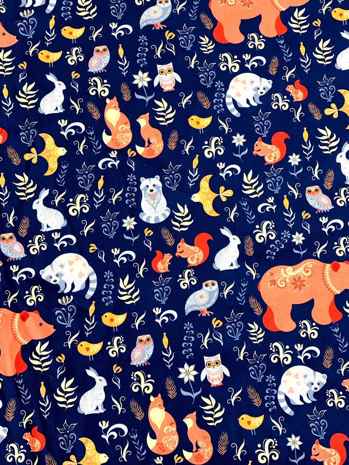 Woodland Animals Navy | Quilting Cotton | 112cm wide - 2.3m Piece