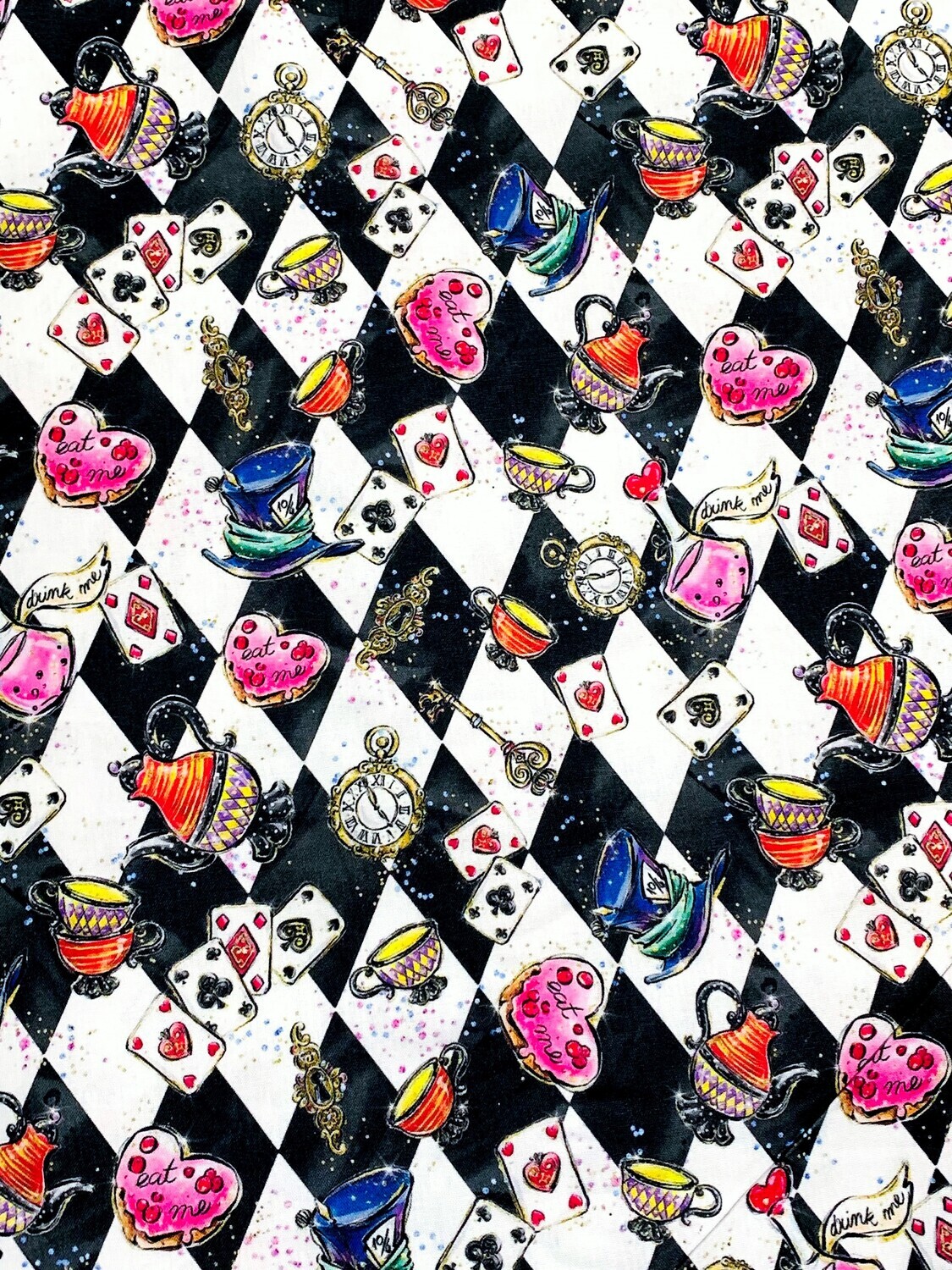 Dancing Teacups, Alice in Wonderland | Licensed Quilting Cotton | 112cm wide - 0.75m Piece