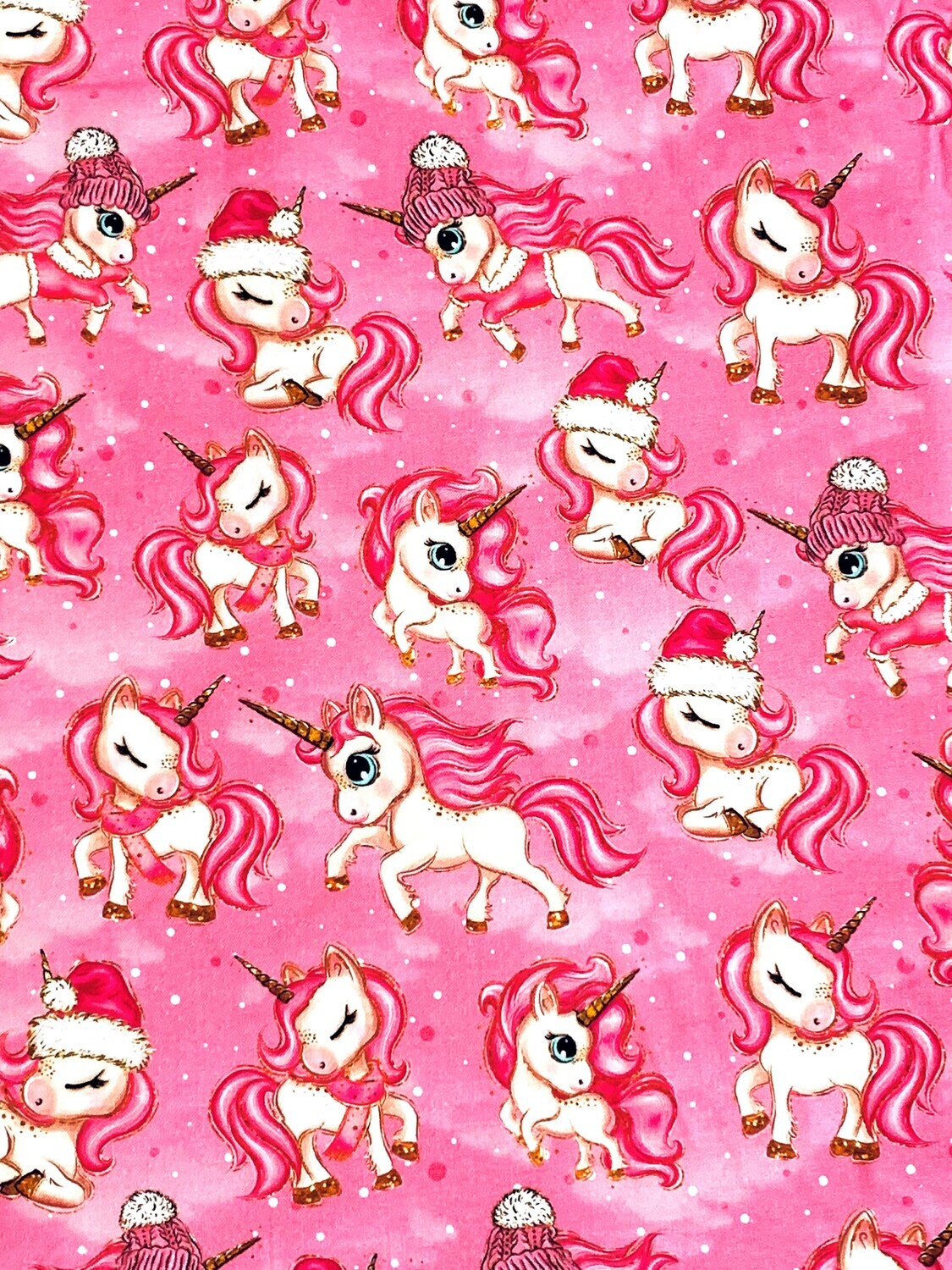 Christmas Unicorns, Pink | Custom Quilting Cotton | 112cm Wide - 0.7m Piece