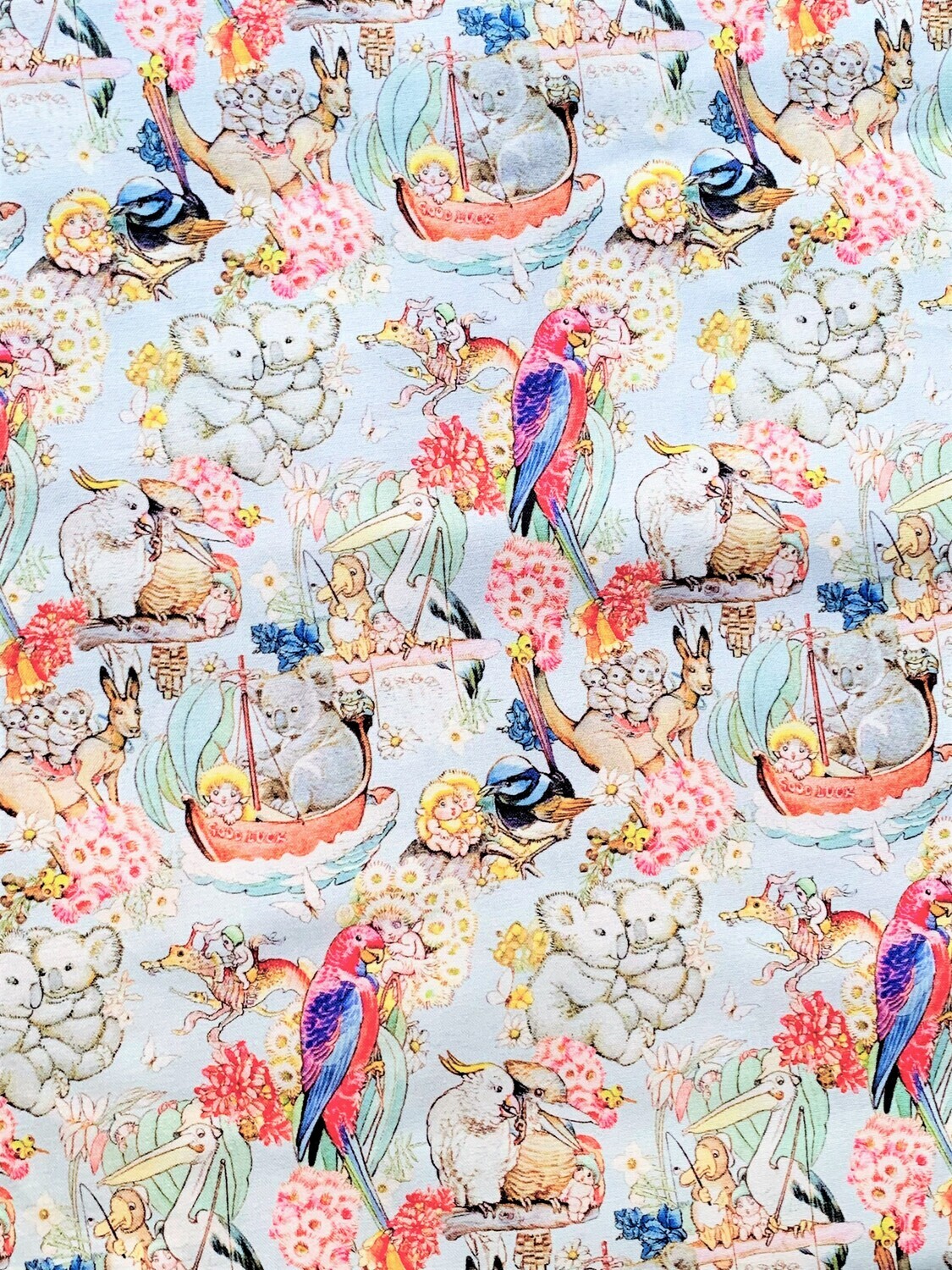 Pelican Tales Blue, May Gibbs | Licensed Quilting Cotton | 112cm Wide