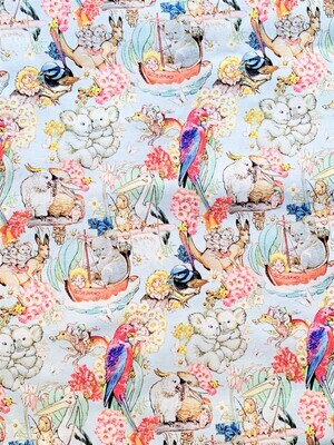Pelican Tales Blue, May Gibbs | Licensed Quilting Cotton | 112cm Wide