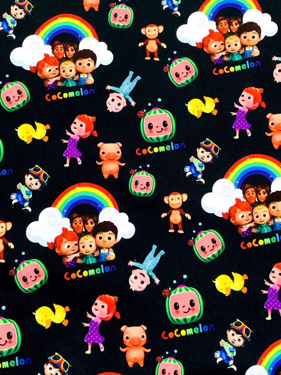 Cocomelon, Rainbow Black | Custom Quilting Cotton | 145cm wide