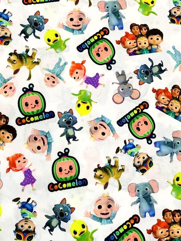 Cocomelon, Character Toss White | Custom Quilting Cotton | 145cm wide