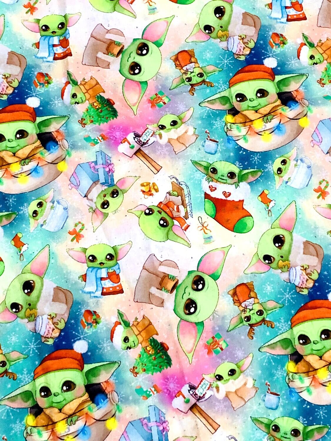 Baby Yoda Christmas, Large-Scale | Custom Quilting Cotton | 145cm wide - 0.5m Piece