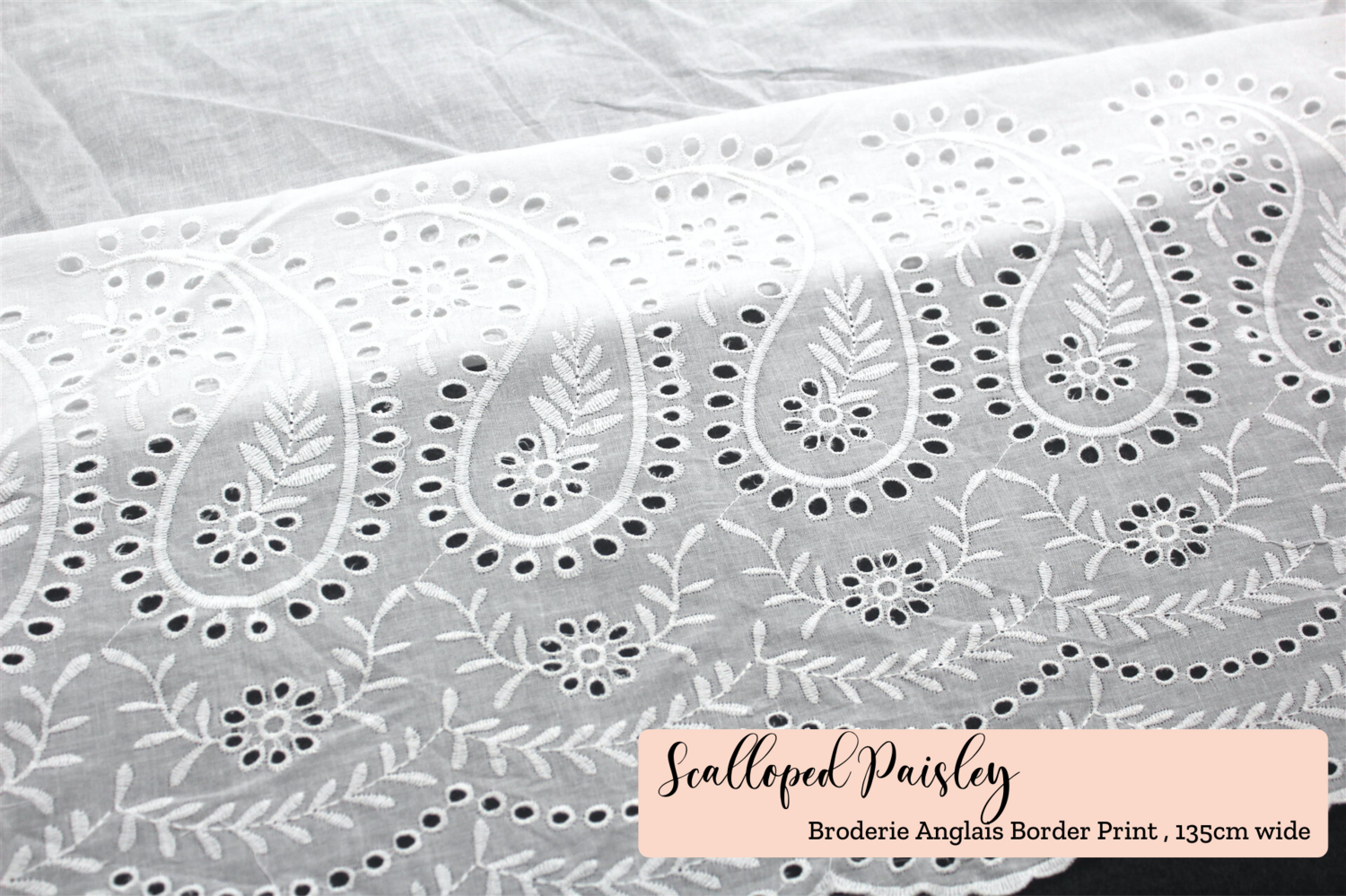 Scalloped Paisley | Broderie Anglais Border Print | 130cm Wide - 0.8m Piece