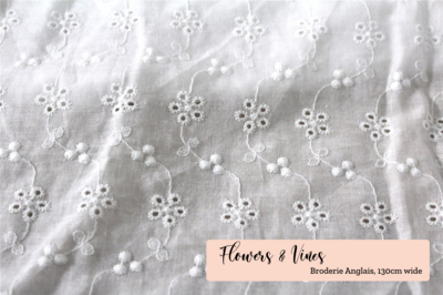 Flowers &amp; Vines | Broderie Anglais | 130cm Wide