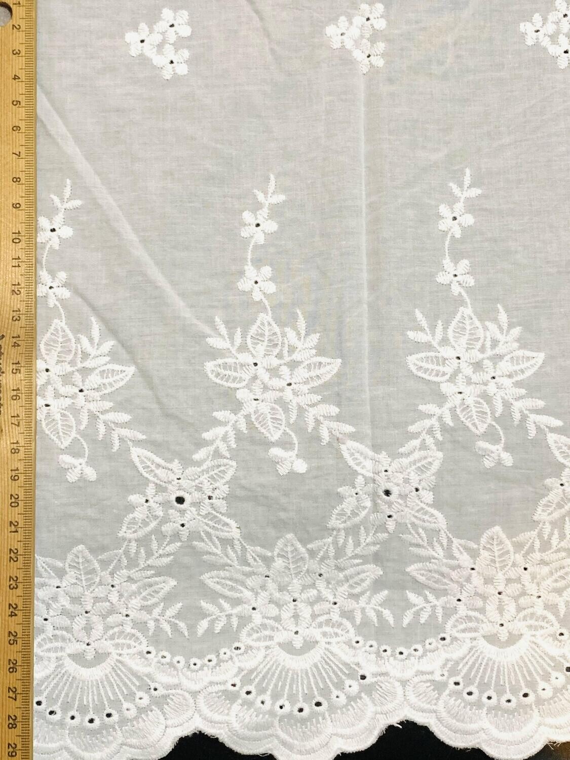 Scattered Floral | Broderie Anglais with Scalloped Edging | 140cm Wide
