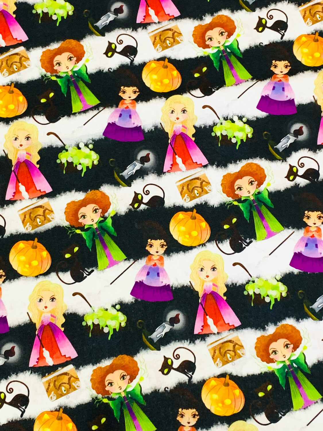 Witches, Black Stripes | Custom Quilting Cotton | 140cm wide - 0.5m Piece