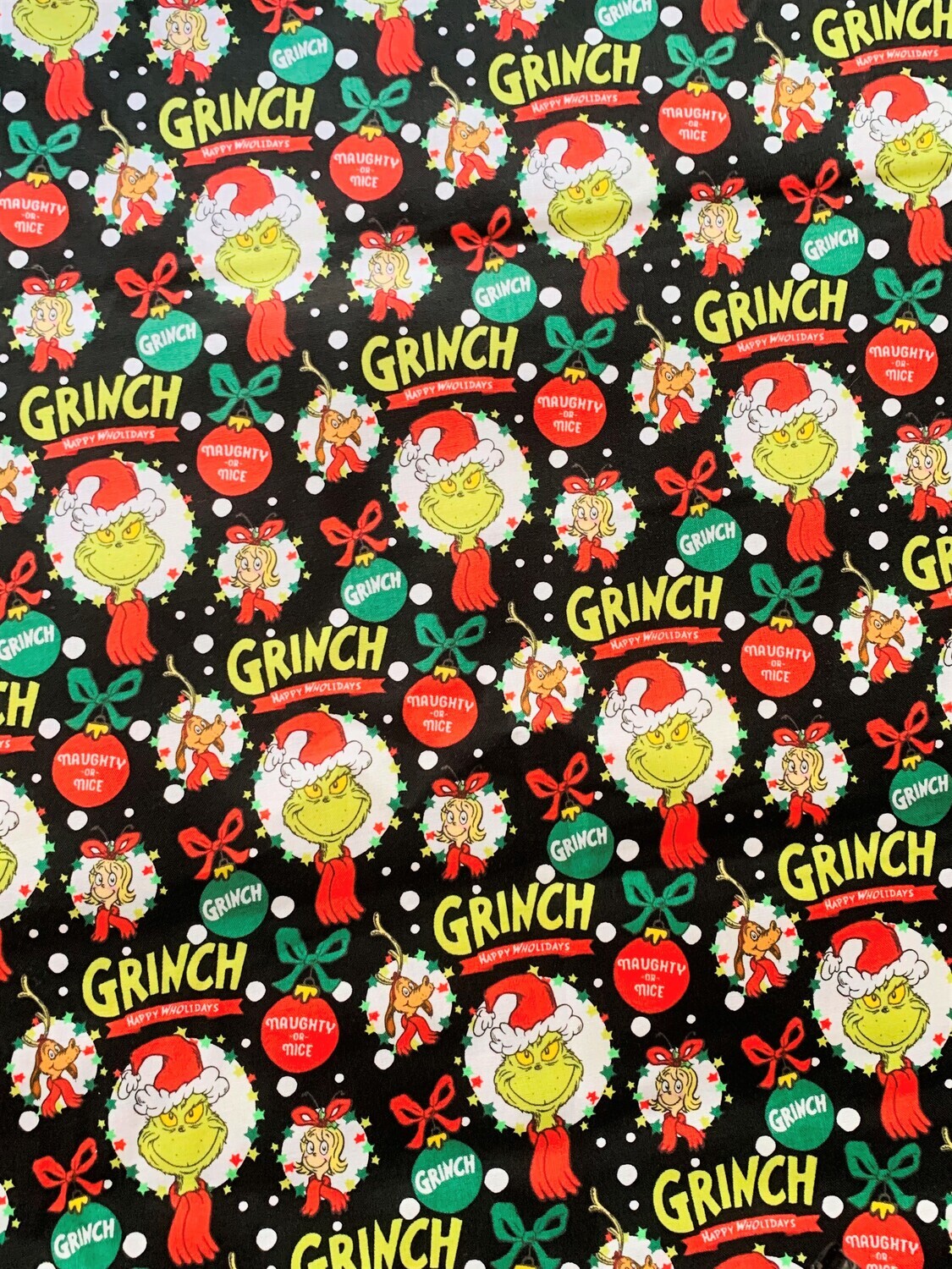 Grinchmas Baubles Black | Licensed Quilting Cotton | 112cm wide