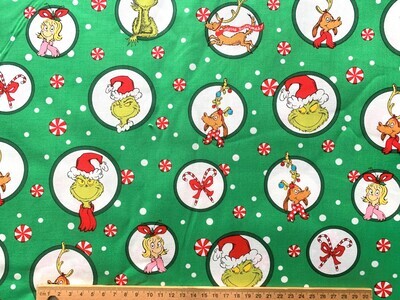 Grinchmas Circles, Green | Licensed Quilting Cotton | 112cm wide