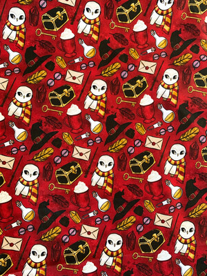 Harry Potter, Burgundy | Extra-Wide Custom Quilting Cotton Woven Fabric | 145cm wide