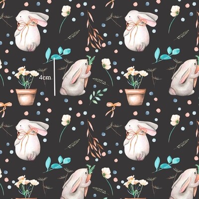 Bunnies, Black | Digital-Print Cotton Lycra 230gsm | 150cm wide