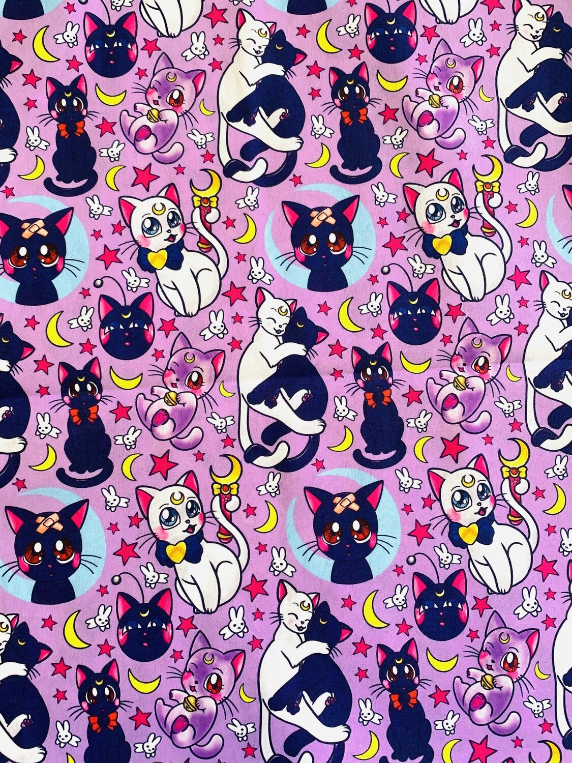 Sailor Moon Cats | Extra-Wide Custom Quilting Cotton Woven Fabric | 145cm wide