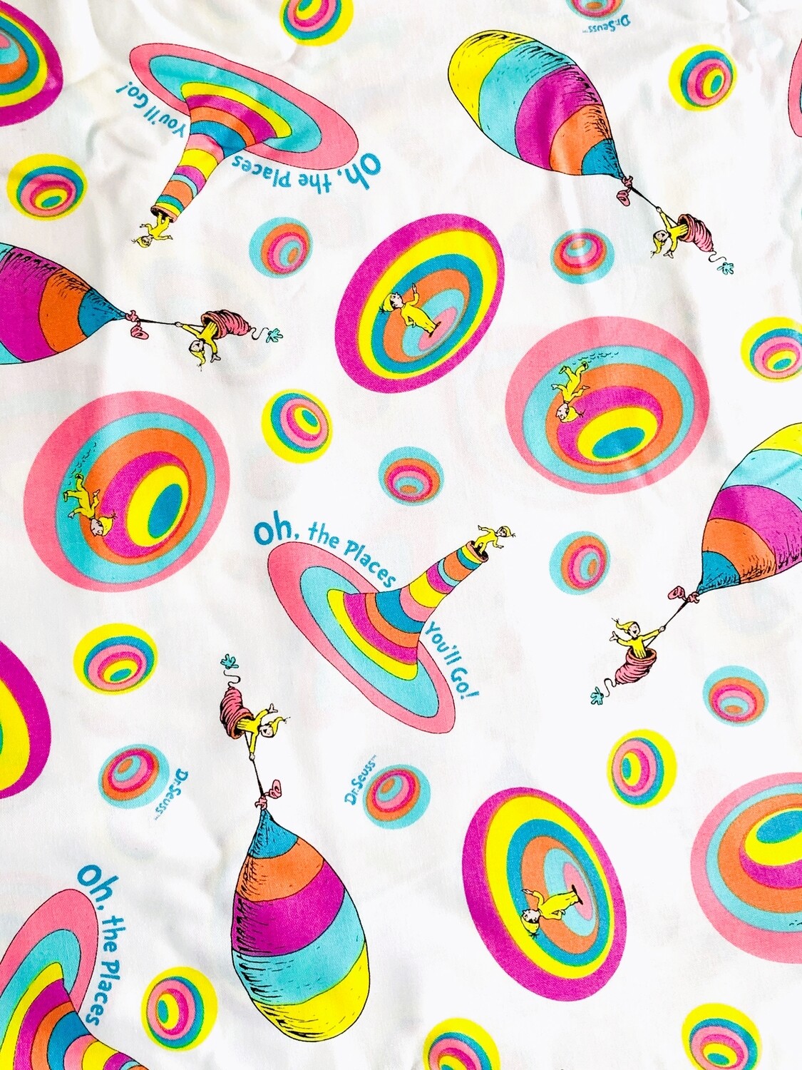Dr Seuss, &quot;Oh the Places You&#39;ll Go&quot; White | Licensed Quilting Cotton | 112cm wide