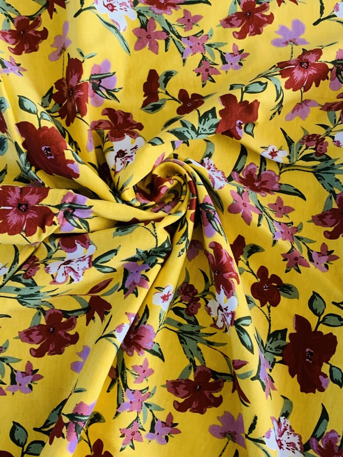 Florals on Mustard | Cotton Interlock Jersey, 210gsm | 112cm Wide