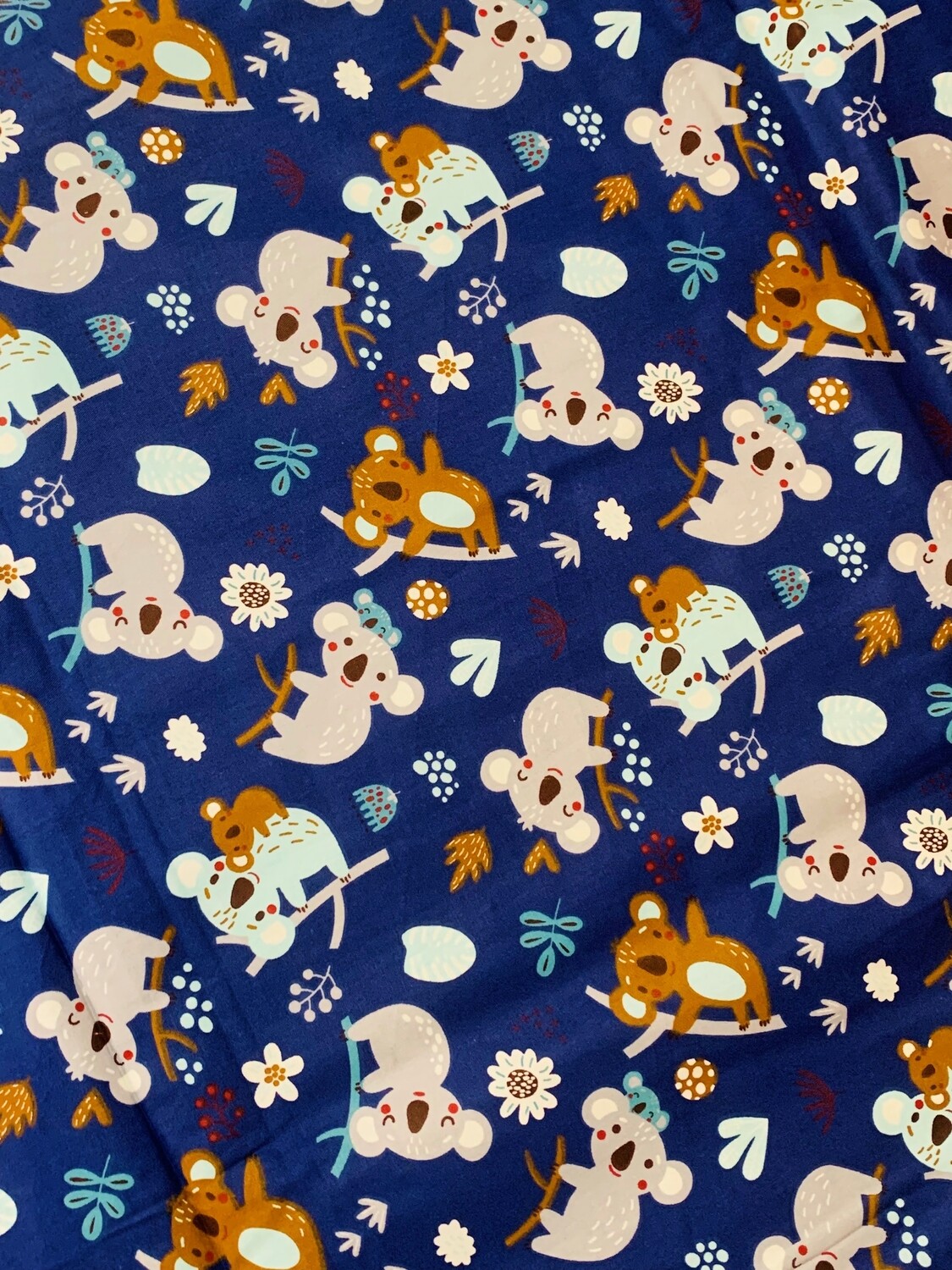 Happy Koalas, Navy | Twill-weave Cotton Woven | 160cm wide