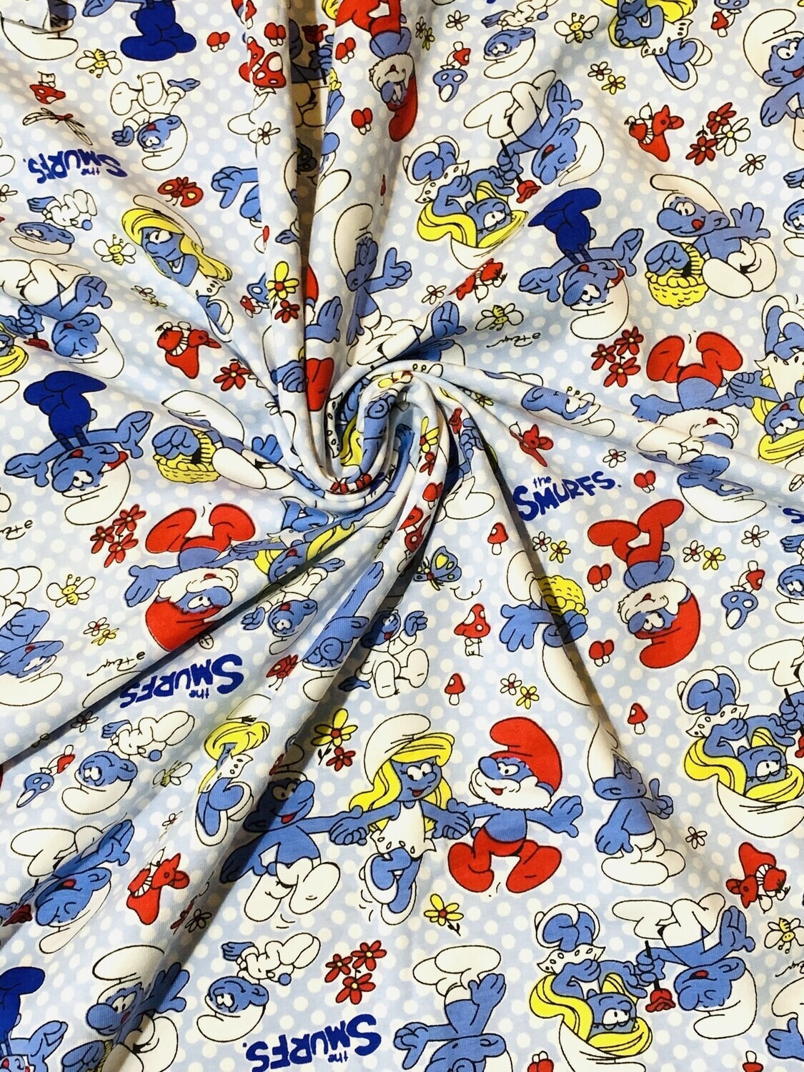 The Smurfs Polka | Licensed Cotton Lycra, 190gsm | 185cm Wide