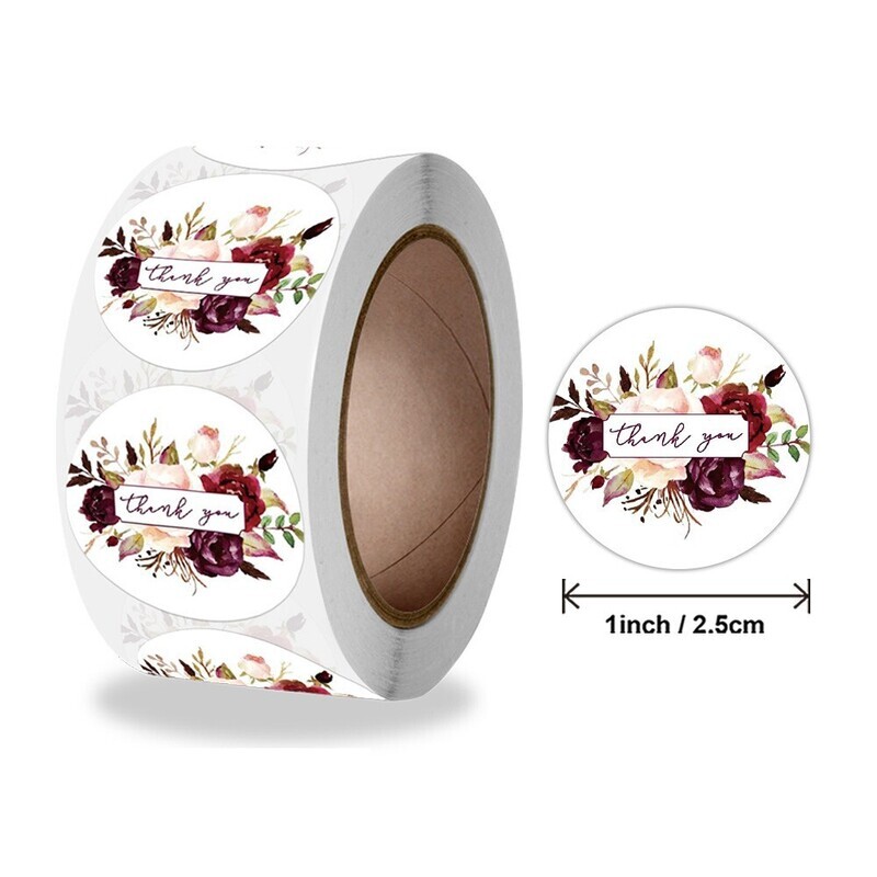 &quot;Thank You&quot;, Roses | 1&#39;&#39; (25mm) Scrapbooking Gift Wrapping Sticker