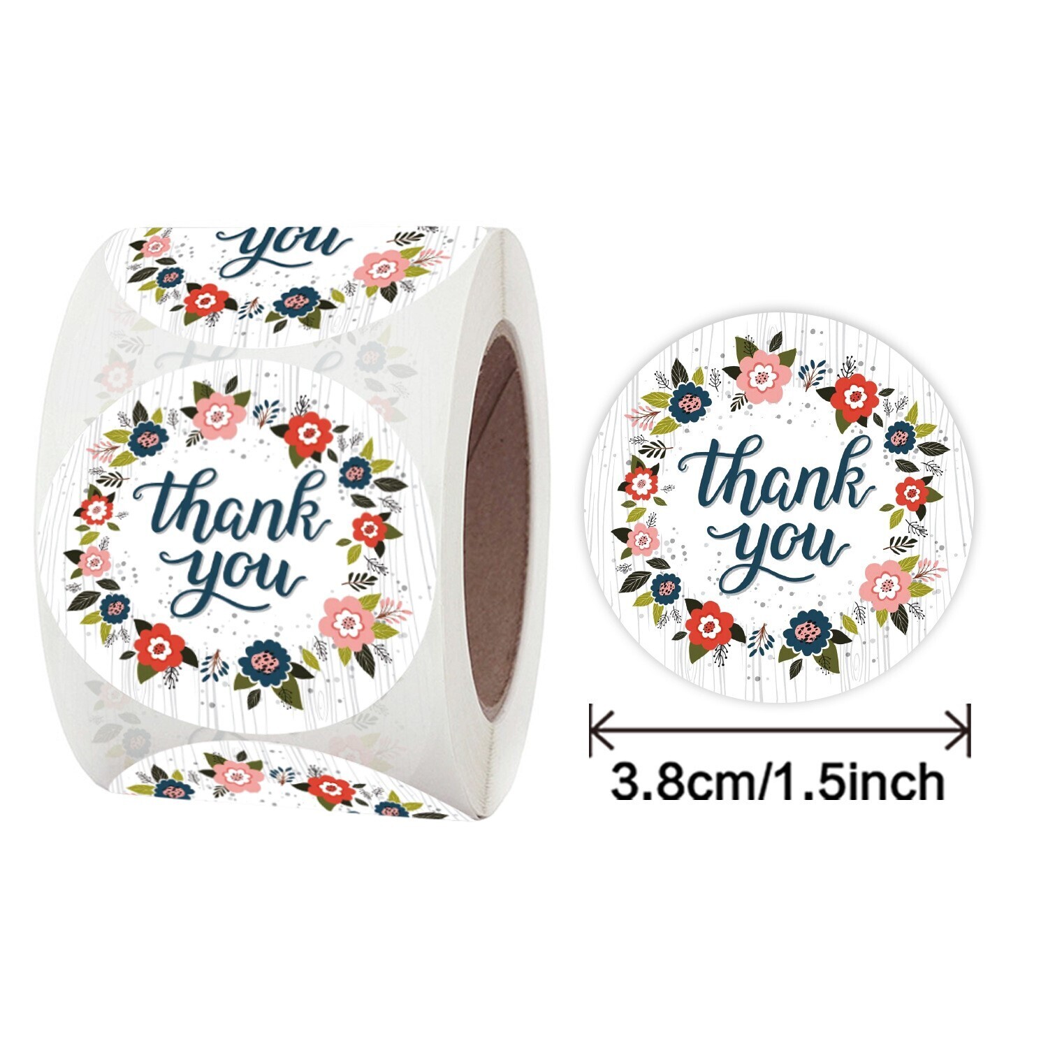 "Thank You" Floral Wreath | 1.5'' (38mm) Scrapbooking Gift Wrapping Sticker