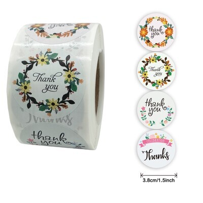 "Thank You" Floral Wreathes | 1.5'' (38mm) Scrapbooking Gift Wrapping Sticker