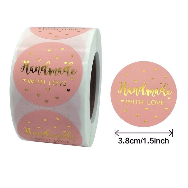 Handmade with Love, Pink Hearts | 1.5&#39;&#39; (38mm) Scrapbooking Gift Wrapping Sticker