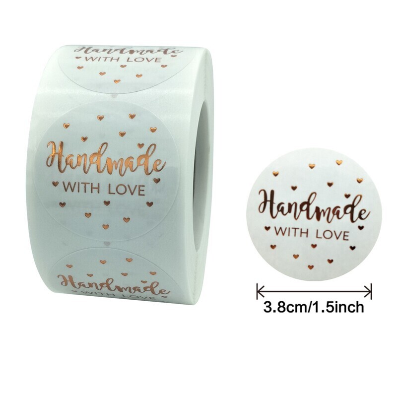 Handmade with Love, White Hearts | 1.5&#39;&#39; (38mm) Scrapbooking Gift Wrapping Sticker