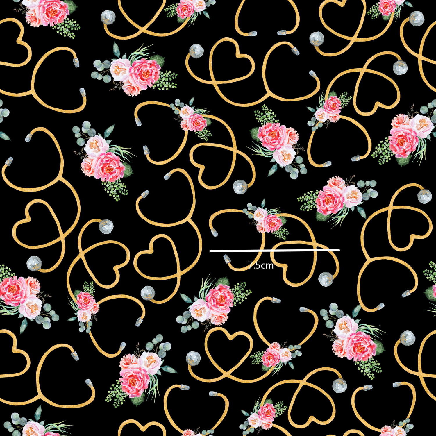 Stethoscope Floral | Digital-Print Cotton Woven | 145cm wide - 1.15m Piece