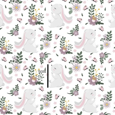 Floral Bunnies | Digital-Print Quilting Cotton | 145cm wide - 0.5m Piece