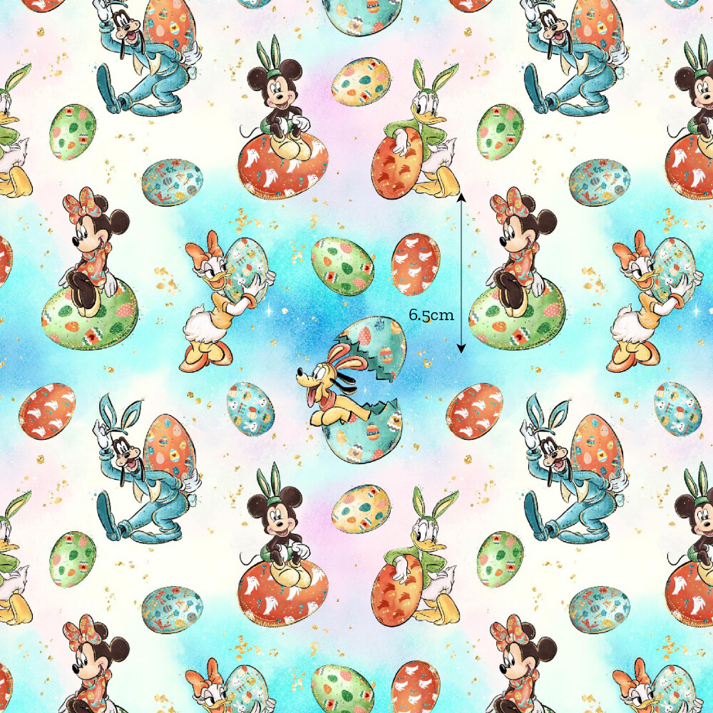 Mickey &amp; Friends Easter Eggs | Digital Print Custom Quilting Cotton | 145cm wide - 0.7m Piece