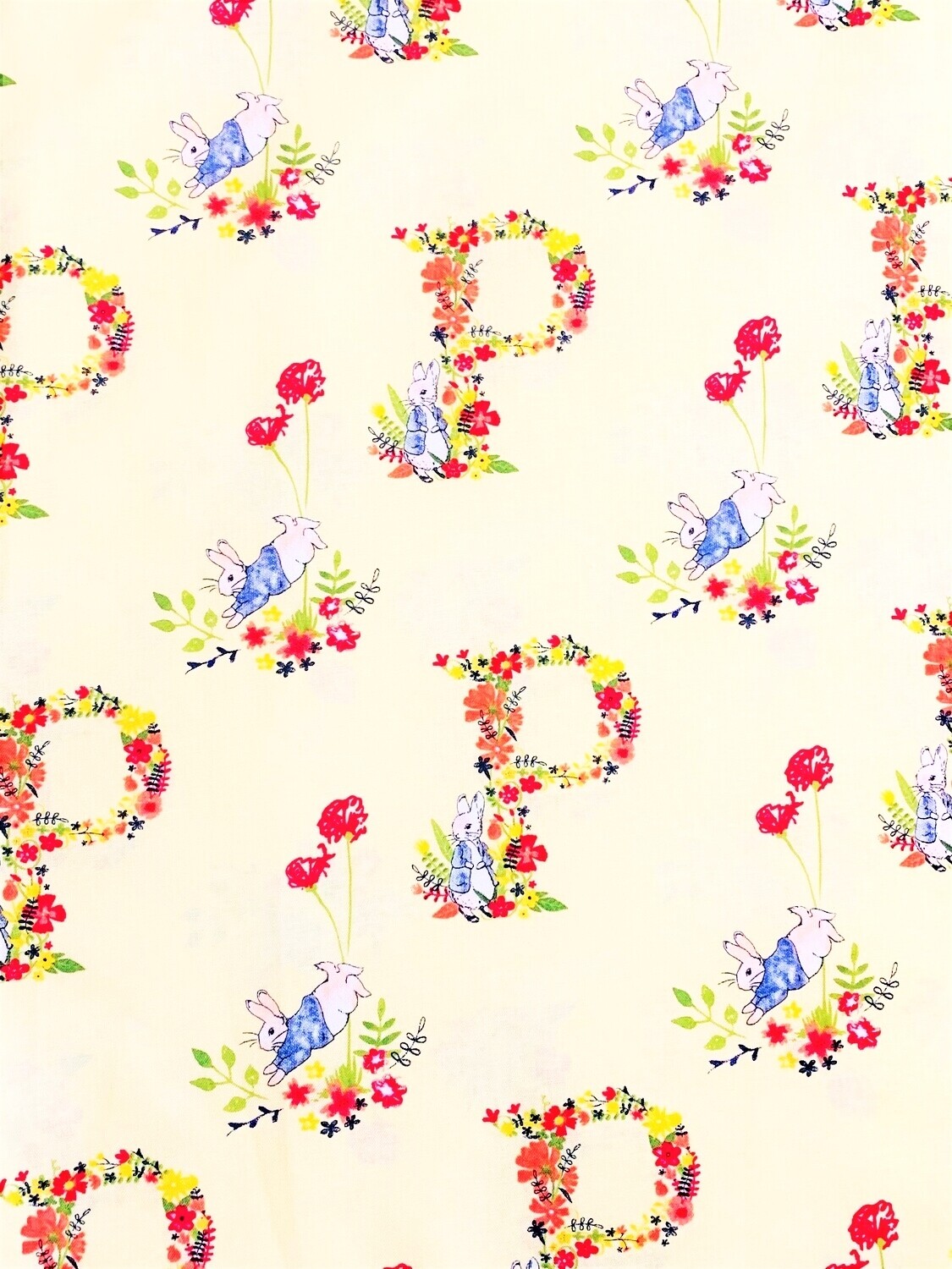 Peter Rabbit, Floral Letter | Licensed Quilting Cotton | 112cm wide