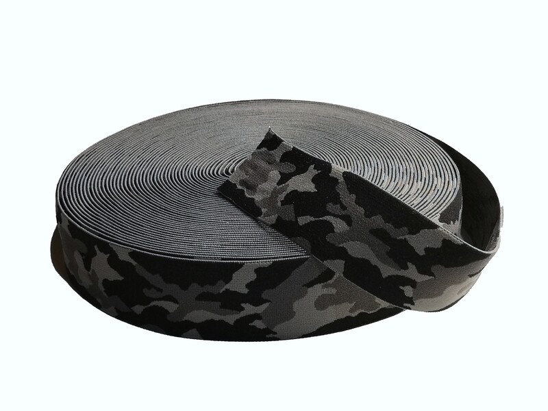 Grey Camouflage | Soft Waistband Elastic | 35mm Wide
