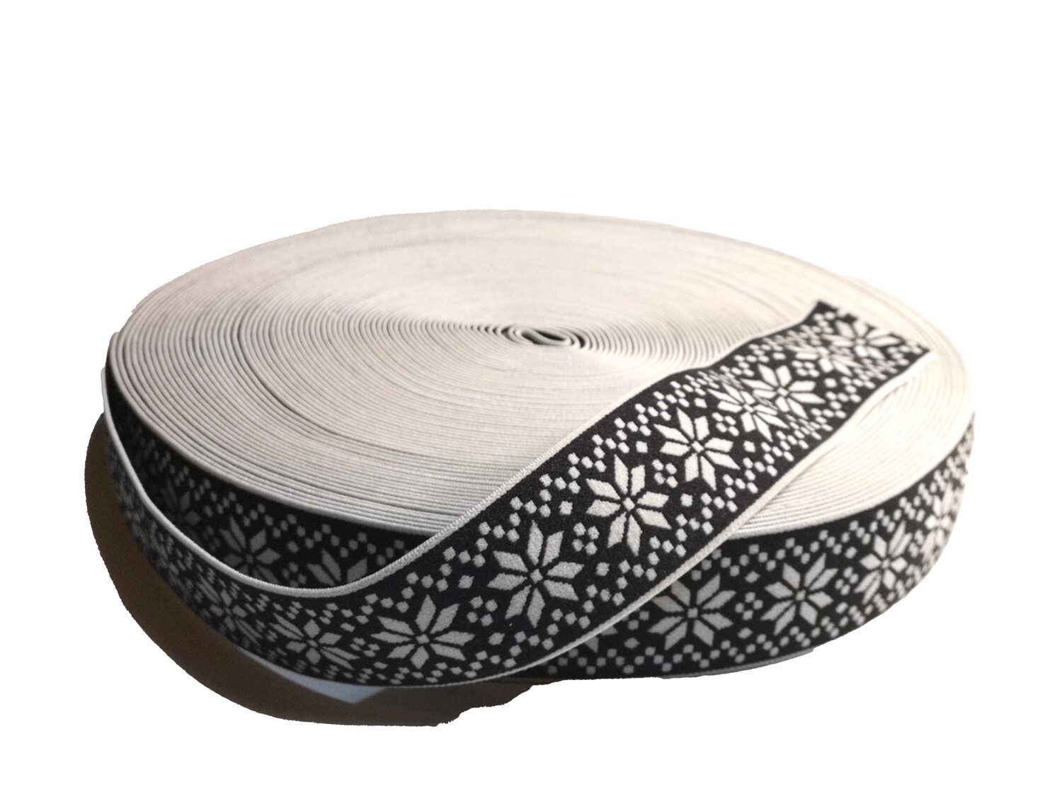 Black &amp; White Snowflakes | Soft Waistband Elastic | 35mm Wide
